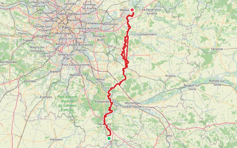 Tracé du parcours La Seine-et-Marne du Sud au Nord et de gare en gare
