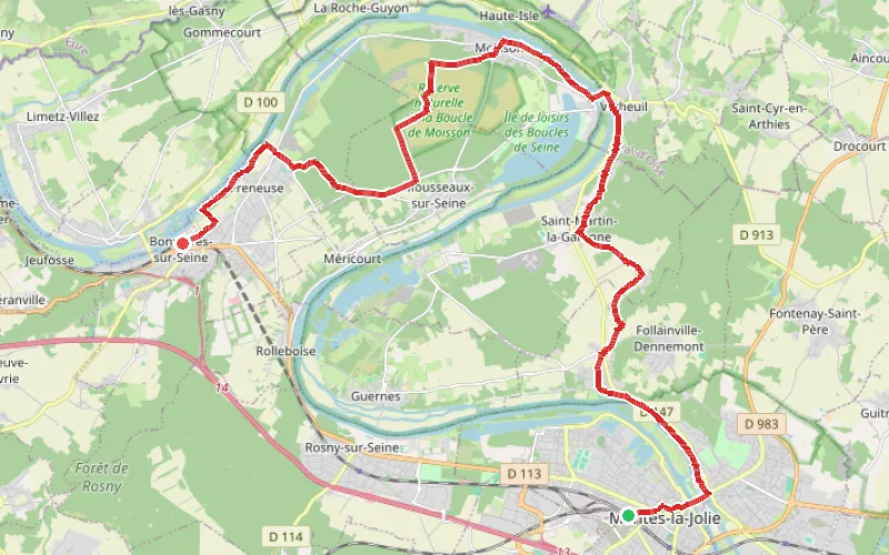 Tracé du parcours De Mantes-la-Jolie à Bonnières par la boucle de Moisson