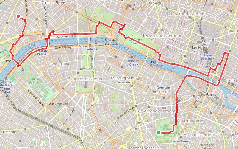 Tracé du parcours Symboles de la relation franco-américaine dans Paris