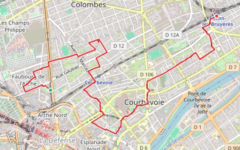 Tracé du parcours Déambulations à travers Courbevoie