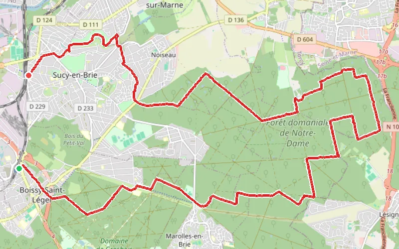 Tracé du parcours Arc Boisé dans l'Est parisien