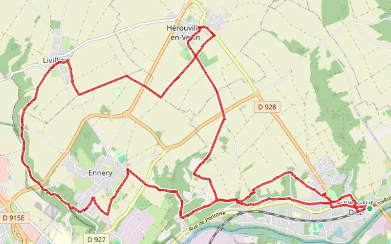Tracé du parcours D'Auvers-sur-Oise à Livilliers en boucle