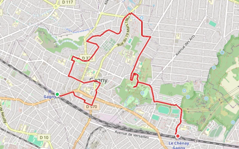 Tracé du parcours La traversée de Gagny