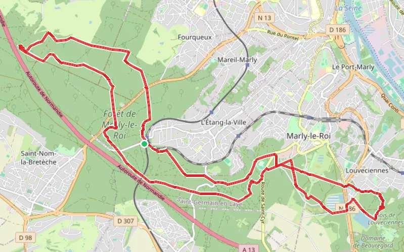 Tracé du parcours Grande boucle à travers la Forêt de Marly