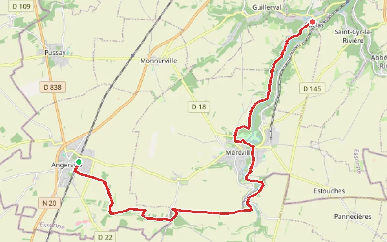 Tracé du parcours D'Angerville à Saclas via Méréville