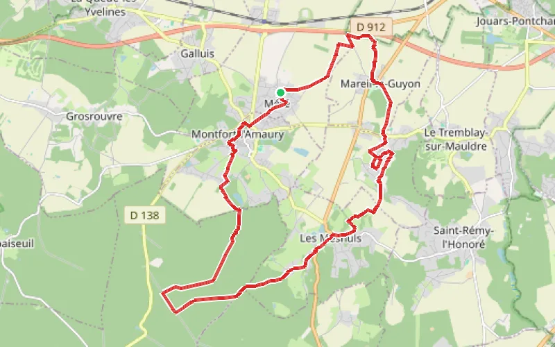 Tracé du parcours De Méré au Carrefour Baron en boucle