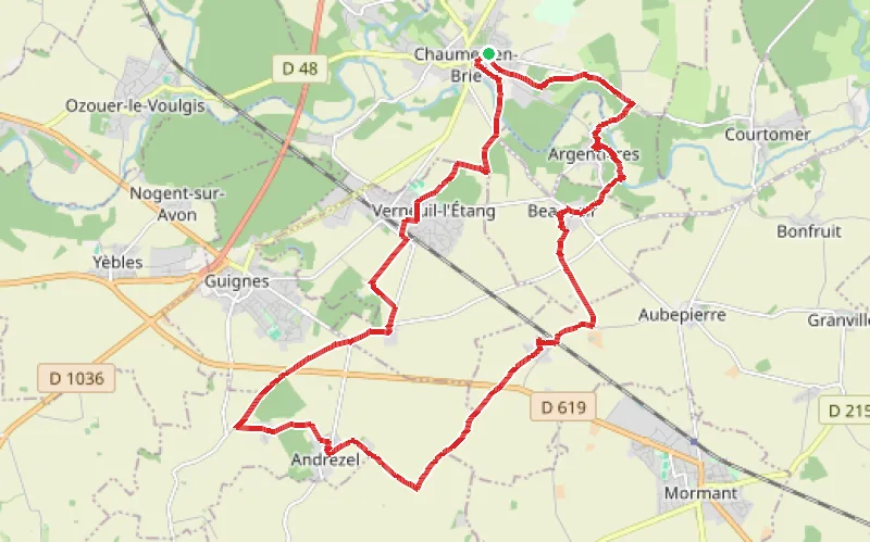 Tracé du parcours Boucle entre Chaumes-en-Brie et Andrezel