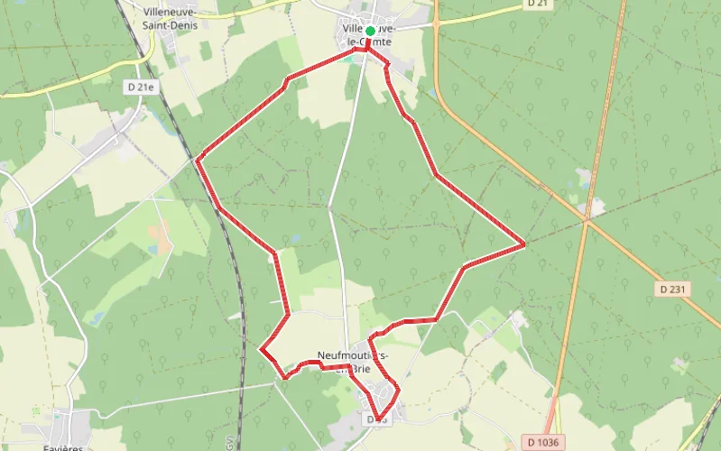Tracé du parcours Boucle en Forêt de Crécy entre Villeneuve-le-Comte et Neufmoutiers-en-Brie