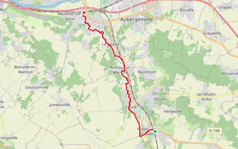 Tracé du parcours De Mareil-sur-Mauldre à Épône au fil de la Mauldre et par la campagne