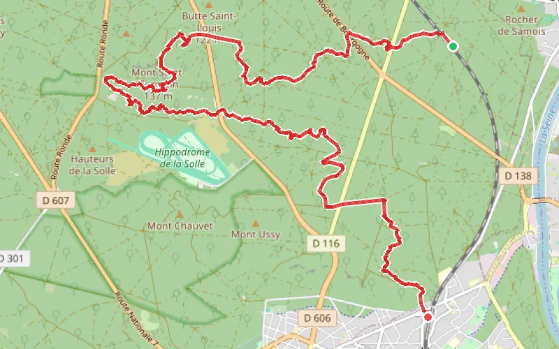 Tracé du parcours De Fontainebleau-Forêt à Fontainebleau-Avon par le Rocher Saint-Germain