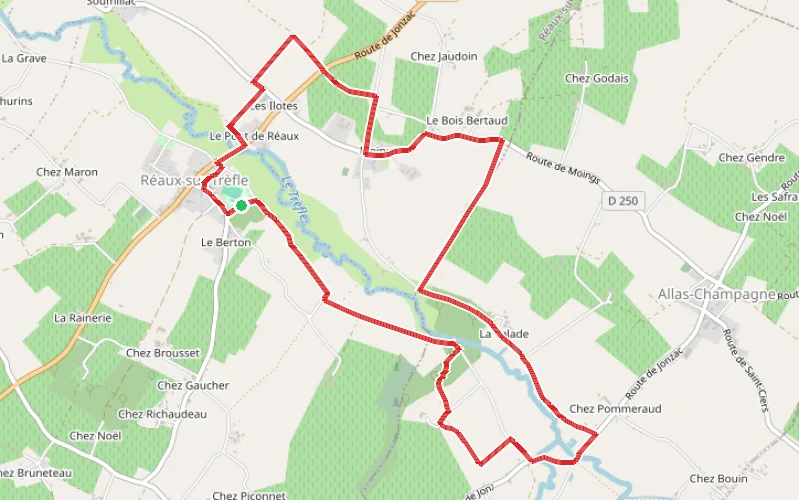 Tracé du parcours Le Trèfle entre Viveronne et Tâtre