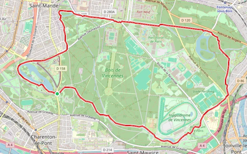 Tracé du parcours Lacs et Ruisseaux au Bois de Vincennes