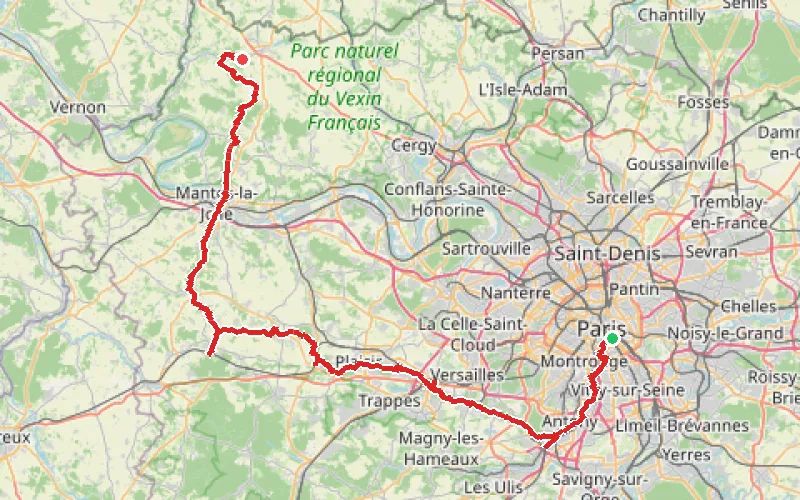 Tracé du parcours Grand tour de l'Île-de-France en 34 étapes sur le GR®11