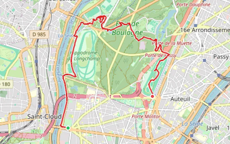 Tracé du parcours De Longchamp à Auteuil, d'un hippodrome à l'autre