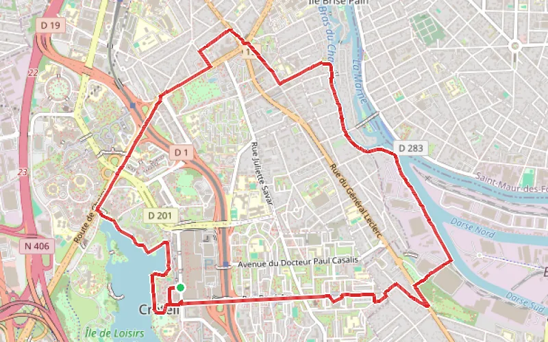 Tracé du parcours Bain de nature de villes en îles : de Créteil à Bonneuil-sur-Marne