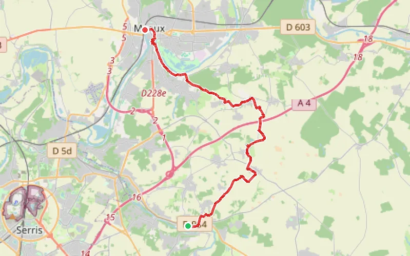 Tracé du parcours De Crécy-la-Chapelle à Meaux par Saint-Fiacre