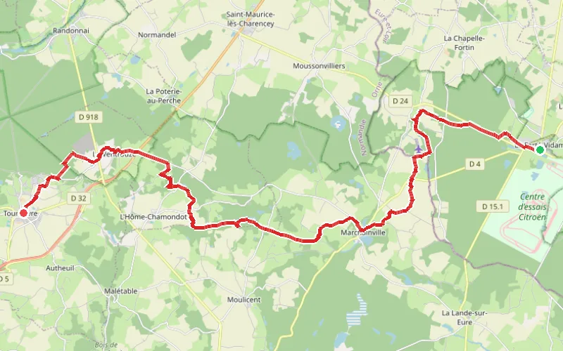 Tracé du parcours De la Ferté-Vidame à Tourouvre