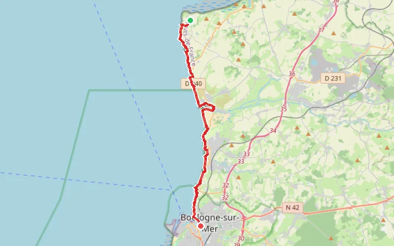 Tracé du parcours Framezelle (Audinghen) - Boulogne
