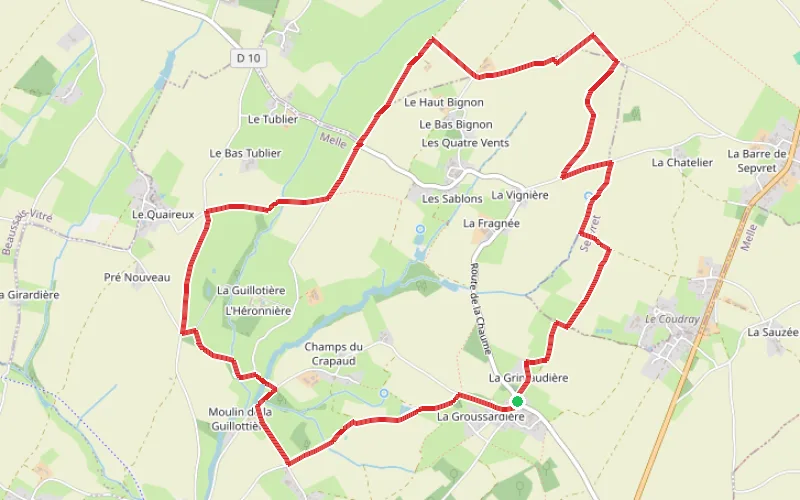 Tracé du parcours En passant par le Petit Grand Champ et le Moulin de la Guillotière