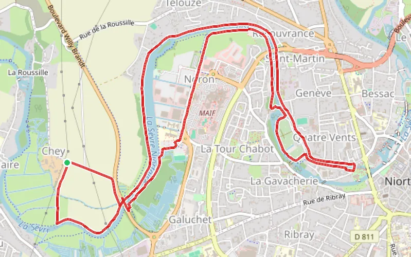 Tracé du parcours Dans Niort sur les rives de la Sèvre Niortaise
