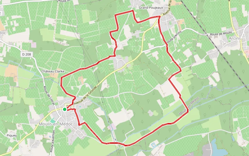 Tracé du parcours Boucle de Moulis en Médoc par le Moulin de Tiquetorte