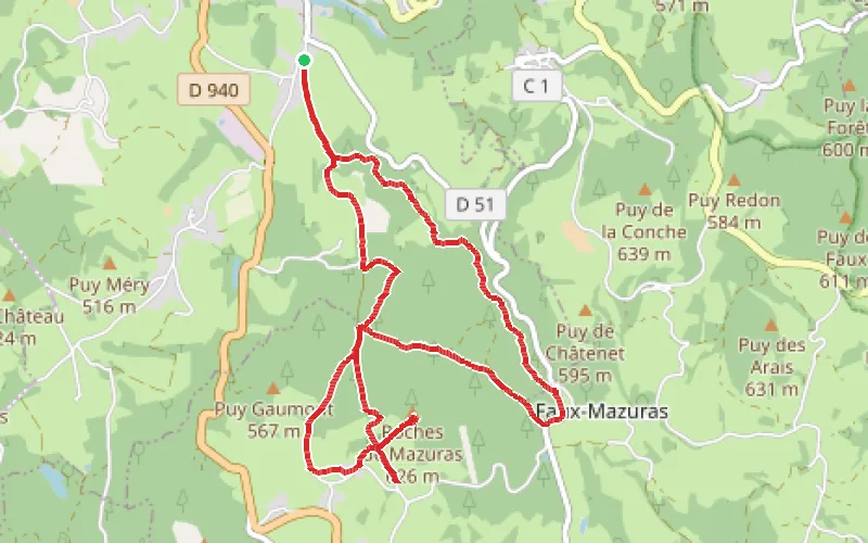 Tracé du parcours Au fil de La Mourne jusqu'aux Roches Mazuras