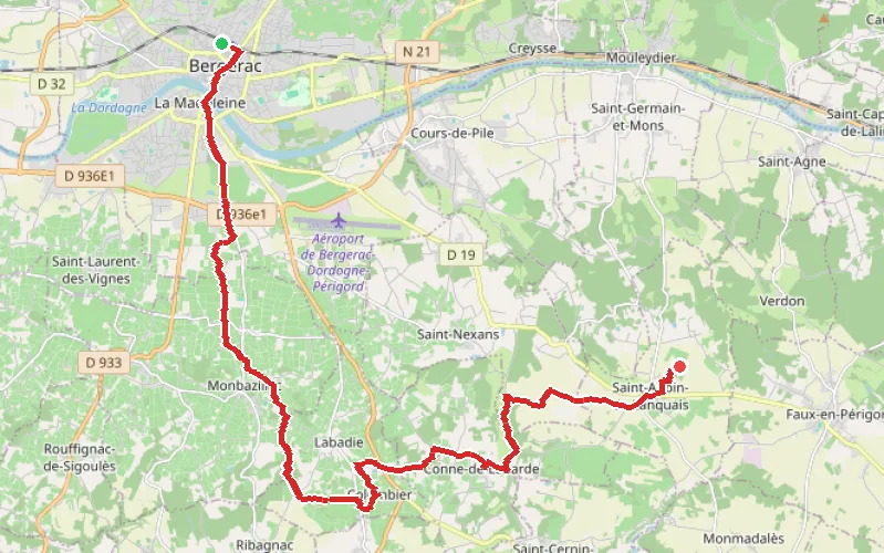 Tracé du parcours Bergerac - Saint-Aubin-de-Lanquais
