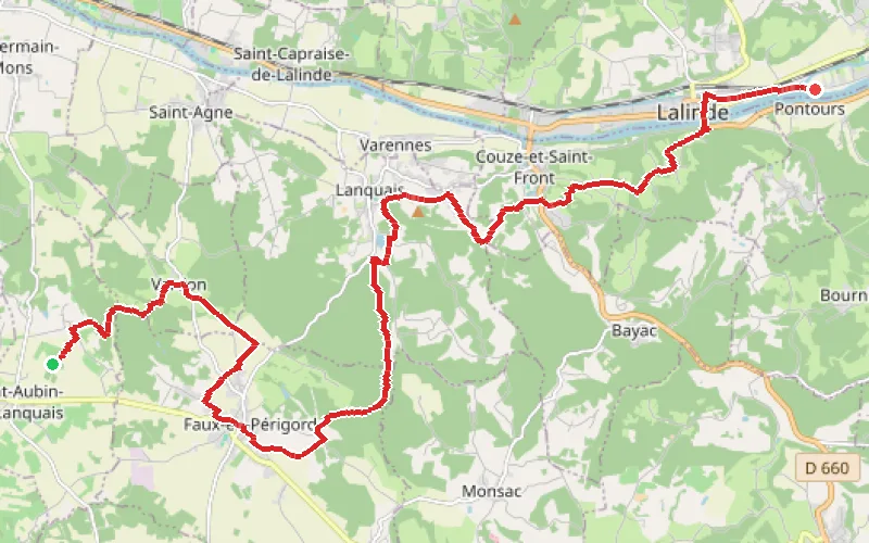 Tracé du parcours Saint-Aubin-le-Lanquais - Lalinde