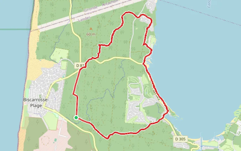 Tracé du parcours Entre Océan et Lac de Cazaux-Sanguinet