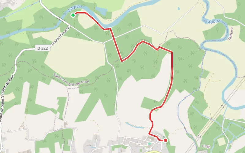 Tracé du parcours Sentier de l'Adour de Saint-Vincent-de-Paul à Candresse