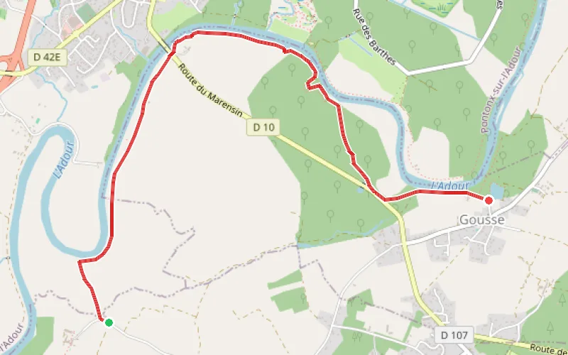 Tracé du parcours Sentier de l'Adour de Préchacq-les-Bains à Gousse