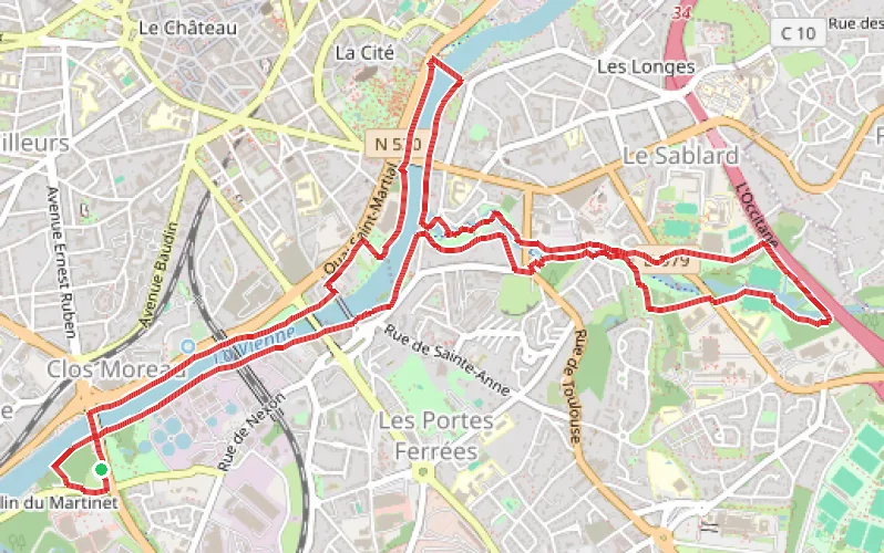 Tracé du parcours Boucle de la porcelaine à Limoges