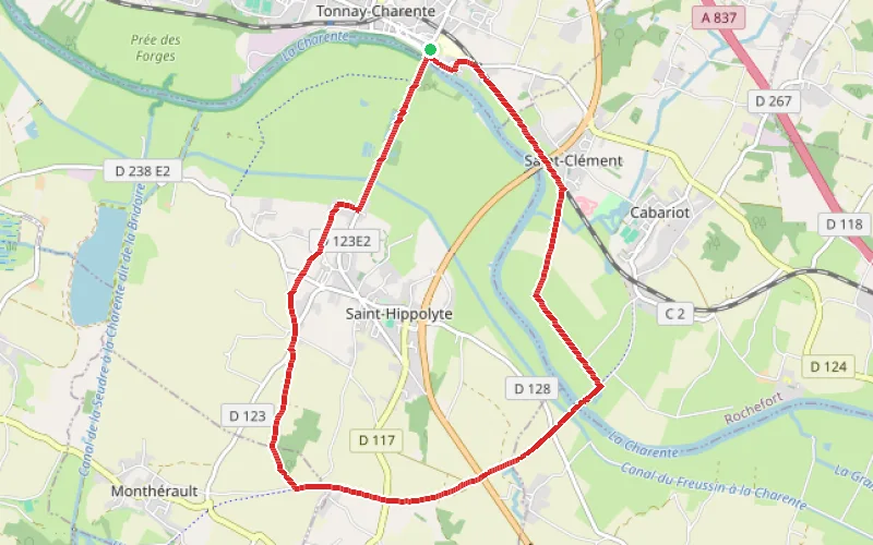 Tracé du parcours Le pont suspendu de Tonnay-Charente et le pont de la Cèpe