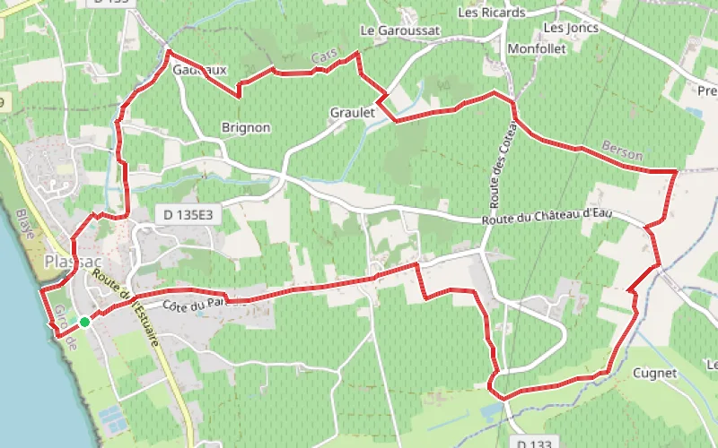 Tracé du parcours Boucle autour de Plassac