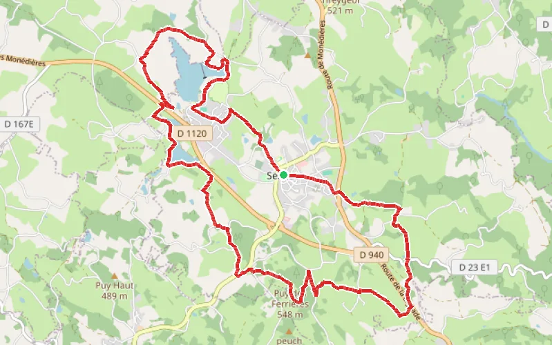 Tracé du parcours L'eau, le vent, la pierre, circuit autour de Seilhac