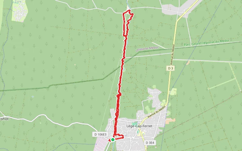 Tracé du parcours Le long du Canal des étangs de Lège-Cap Ferret