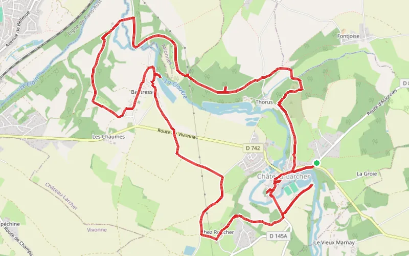 Tracé du parcours De Château-Larcher au dolmen d'Airlait