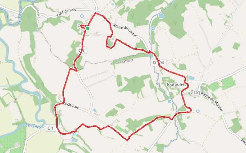 Tracé du parcours Une boucle de découvertes depuis Fals