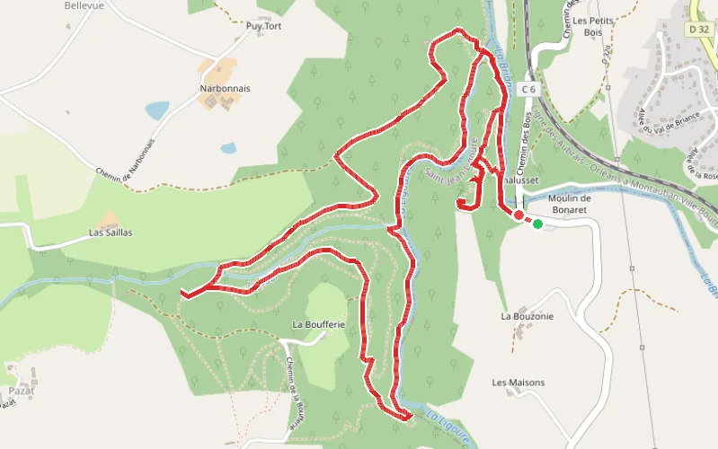 Tracé du parcours Le Château de Chalucet et forêt de Ligoure