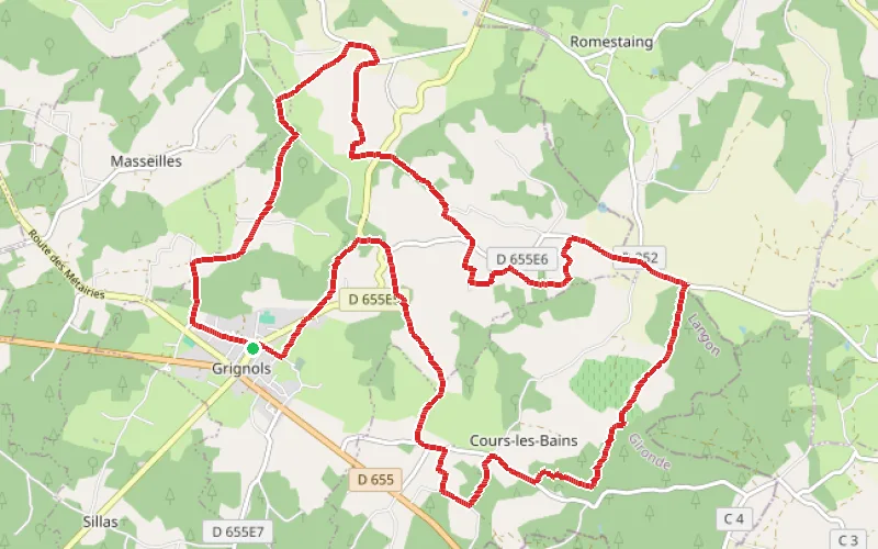 Tracé du parcours Boucle autour de Grignols
