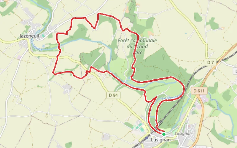 Tracé du parcours En boucle entre Lusignan et Jazeneuil