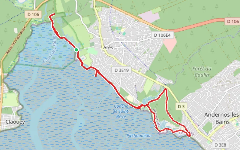 Tracé du parcours Boucle à Andernos au départ d'Arès