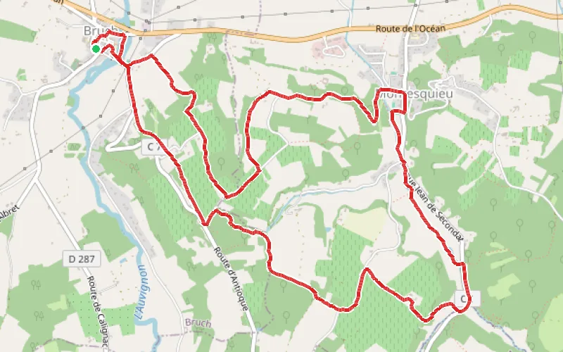 Tracé du parcours Boucle entre Bruch et Montesquieu
