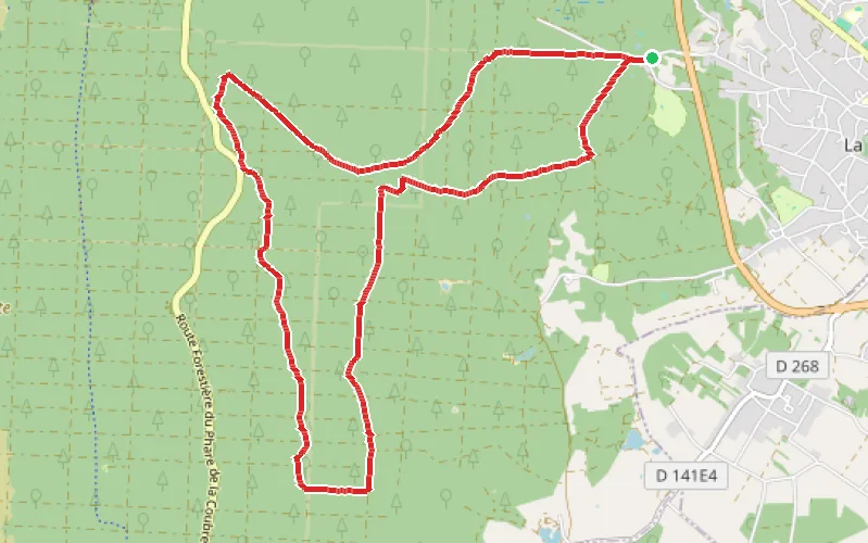 Tracé du parcours Une boucle dans la partie sauvage de la Forêt Domaniale de la Coubre