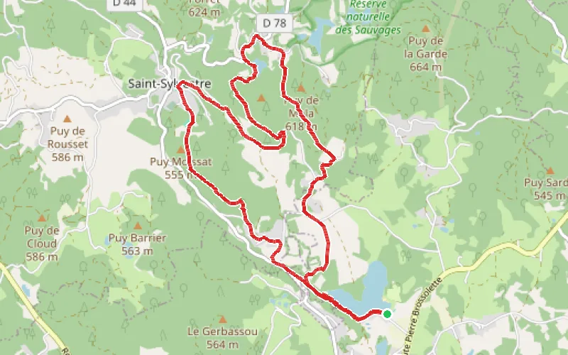 Tracé du parcours Vallons et forêts des monts d'Ambazac depuis l'Étang de Jonas
