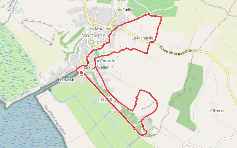 Tracé du parcours Du port aux falaises de Mortagne-sur-Gironde