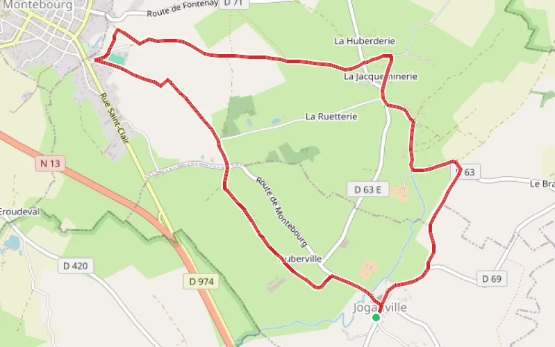 Tracé du parcours Entre Joganville et Montebourg