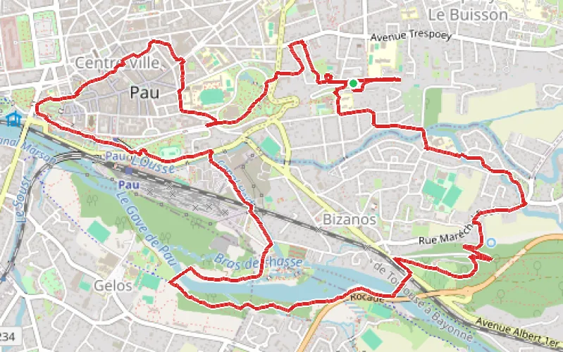 Tracé du parcours Traversée de Pau et de Bizanos en passant par le Château de Franqueville