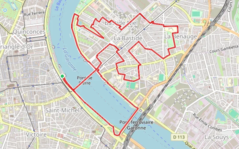 Tracé du parcours Grande boucle Bordeaux-Est par les espaces verts