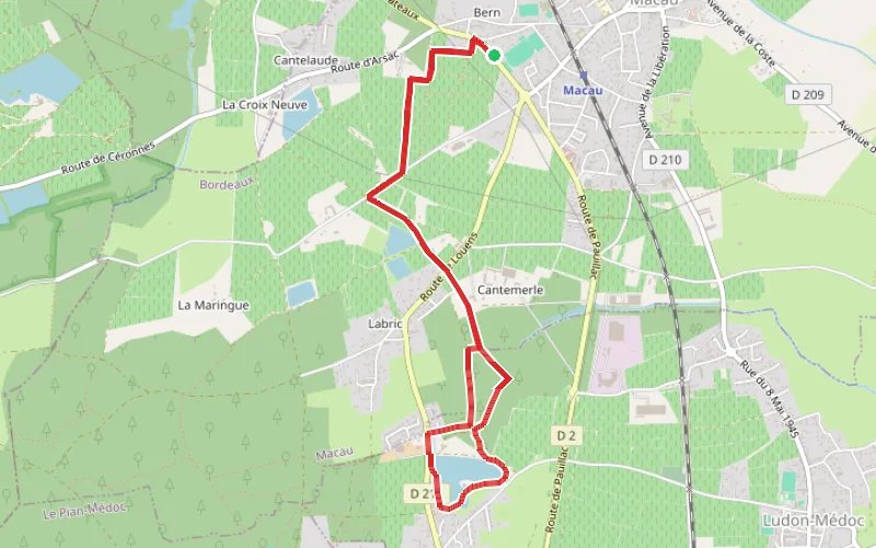 Tracé du parcours Boucle de Macau à l'Étang de Paloumey